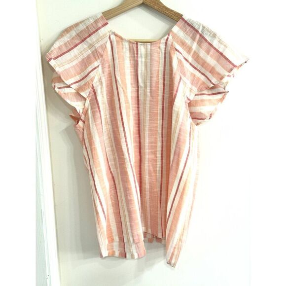 French Laundry Striped Cotton Flutter Sleeve Button-Front Blouse EUC M - Picture 2 of 7